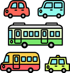 かわいい車、バスのイラストセット © logistock