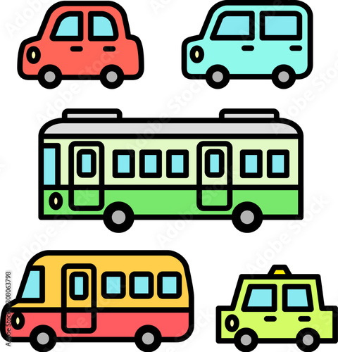 かわいい車 バスのイラストセット Wall Mural Wallpaper Murals Logistock