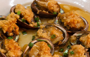 a dish of seafood.
