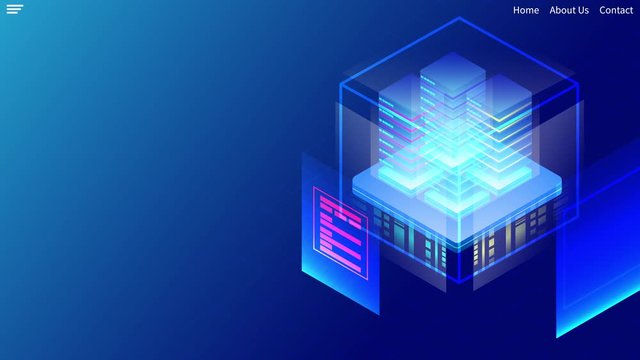 Isometric Data center and Enterprise hosting solutions concept.video animation on blue background.