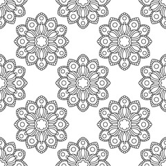 Fantasy seamless pattern with ornamental mandala. Abstract round doodle flower background. Floral geometric circle. Vector illustration.  