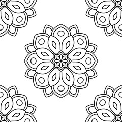 Fantasy seamless pattern with ornamental mandala. Abstract round doodle flower background. Floral geometric circle. Vector illustration.  