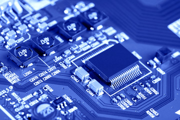 Electronic circuit board close up.