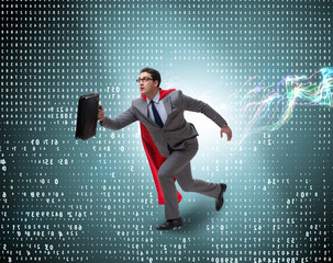 Businessman running towards digital achievements