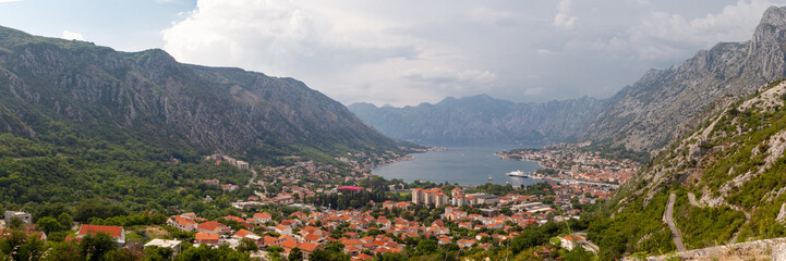 Fototapeta premium panorama of the mountains, Mediterranean Bay, Kotor, Montenegro