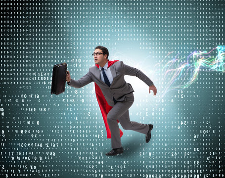 Businessman running towards digital achievements