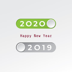 2020 On and 2019 Off Happy New Year Toggle Switch Buton Style Numerals Logo and Traditional Lettering Greetings Creative Concept - Multicolor on Light Background - Mixed Graphic Design