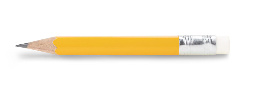 Small yellow pencil isolated on white background with clipping path.