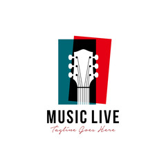 modern guitar logo design vector template illustration with negative space concept. music studio, party club, Festival, multimedia symbol icon