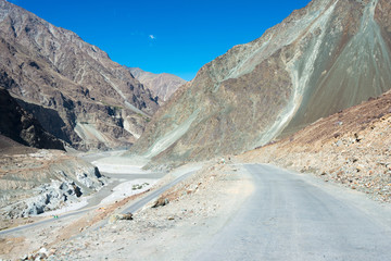 Ladakh, India - Jul 20 2019 - Beautiful scenic view from Between Turtuk and Diskit in Ladakh, Jammu and Kashmir, India.
