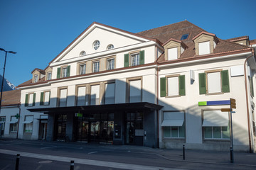 European-style train station building for background