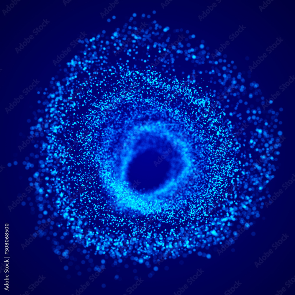 Fototapete abstract 3d portal. tunnel or wormhole. digital blue background with connected blue dots. 3d renderi