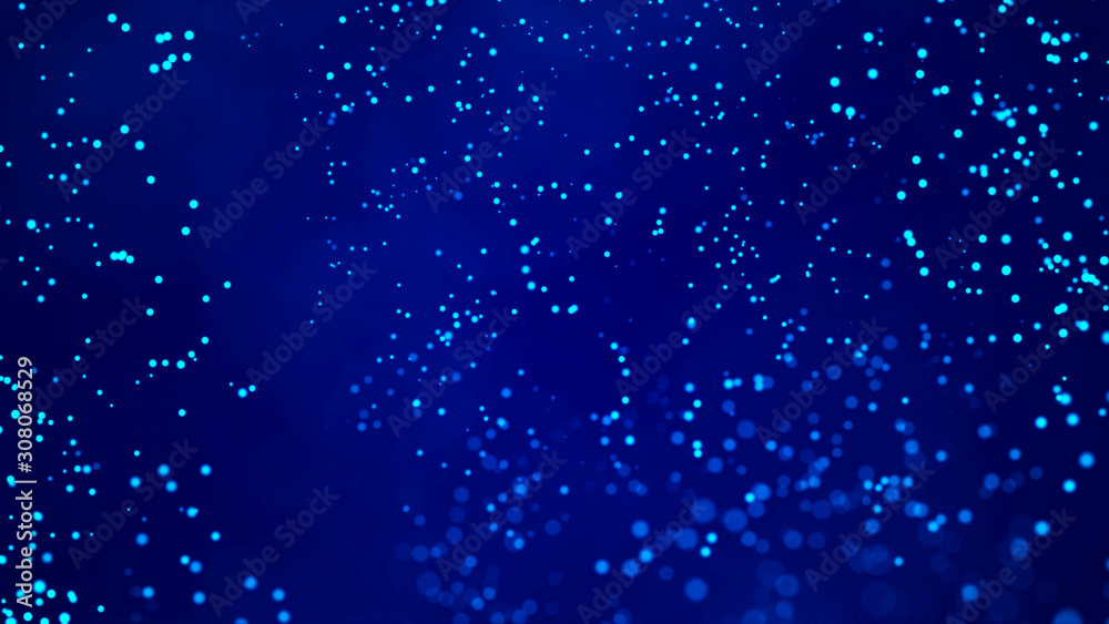 Aufkleber Dust particles. Abstract blue background of particles. Cosmic galaxy illustration. 3d rendering.