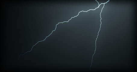 Lightning strikes on a black background with realistic reflections