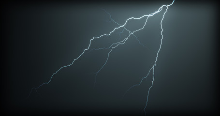 Lightning strikes on a black background with realistic reflections