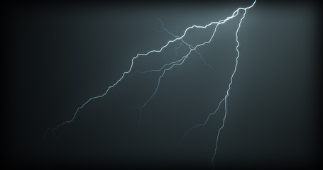 Lightning strikes on a black background with realistic reflections