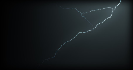Lightning strikes on a black background with realistic reflections