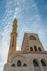 One of the main mosques in touristic city of Sharm el Sheikh, Egypt. Islamic faith concept. vertical photo