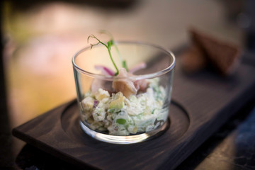 appetizer with fish in a glass