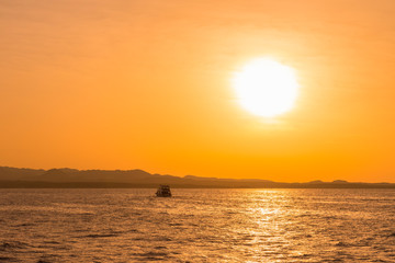 Sunset at sea. toned. copy space