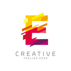 colorful letter E tech logo design vector with pixel/glitch motion concept. multimedia, technology, digital, innovation company symbol icon
