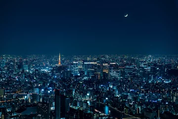 Fotobehang Tokio 三日月と東京と東京タワーの夜景