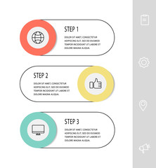 Vector template circle infographics. Business concept with 3 options and labels. Three steps for content, flowchart, timeline, levels