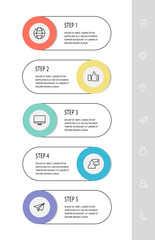 Vector flat template circle infographics. Business concept with 5 options and labels. Five steps for graph, diagrams, slideshow