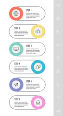 Vector template circle infographics. Business concept with 6 options and labels. Six steps for content, graph, diagrams, slideshow