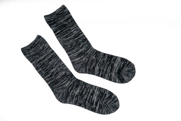 Pair of gray and black socks isolated white background
