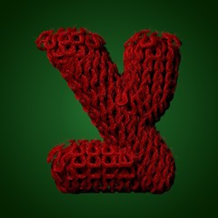3d Knitted letter of English alphabet. Cute handmade font. 3d rendering type. Christmas warm letters.