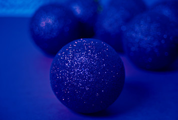 Christmas sparkle balls in a classic blue color trend 2020 year