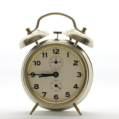 Old-style alarm clock, metal, it's quarter to nine