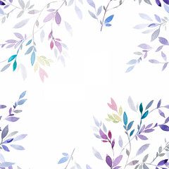  watercolor frame with tropical leaf in Japanese style. Hand drawing for print, poster, background, copy space