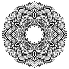 Mandala circular pattern with flower for mehndi, henna, tattoo, background. Decorative ornament in ethnic style. Vector illustration of pen drawn Doodle