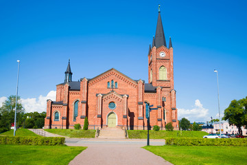 View of the ancient Lutheran church on a sunny August day. Loviisa, Finland