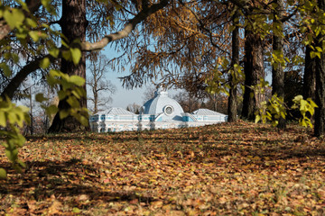 Tsarskoye Selo, St Petersburg, Russia - Grotto Pavilion on the background of the autumn landscape...
