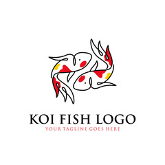 japanese koi fish logo with line art, monoline, outline concept design vector template illustration. aquarium, business symbol icon