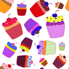 Hand drawn cupcake vector pattern illustration. 