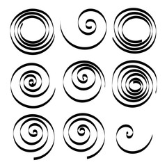 Set of line in circle form. Thin ribbon spiral goes to edge of canvas