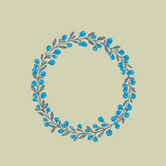 Celebration  border,menu template , frame with blue flowers, leaves. Christmas card