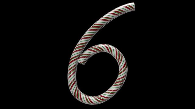Animated Christmas candy cane typeface  with separate alpha channel the character  6