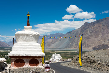 Ladakh, India - Jul 23 2019 - Diskit Monastery (Diskit Gompa) in Ladakh, Jammu and Kashmir, India....