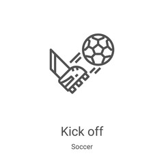 kick off icon vector from soccer collection. Thin line kick off outline icon vector illustration. Linear symbol for use on web and mobile apps, logo, print media - obrazy, fototapety, plakaty