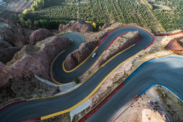 aerial view of a steep mountain road
