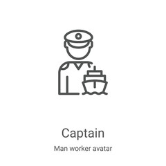 captain icon vector from man worker avatar collection. Thin line captain outline icon vector illustration. Linear symbol for use on web and mobile apps, logo, print media