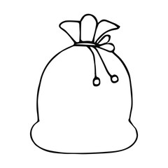 Illustration of a bag with gifts. Surprise. Colorless background. Coloring book for children. Christmas. New Year. Holiday print.