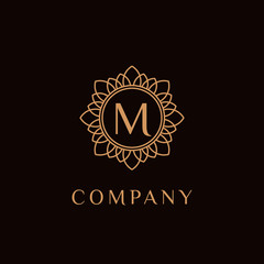 luxury monogram letter M logotype. premium brand icon. elegant alphabet/initial frame design vector. can be used for beauty industry, cosmetics, salon, boutique, spa, company, corporate, etc.