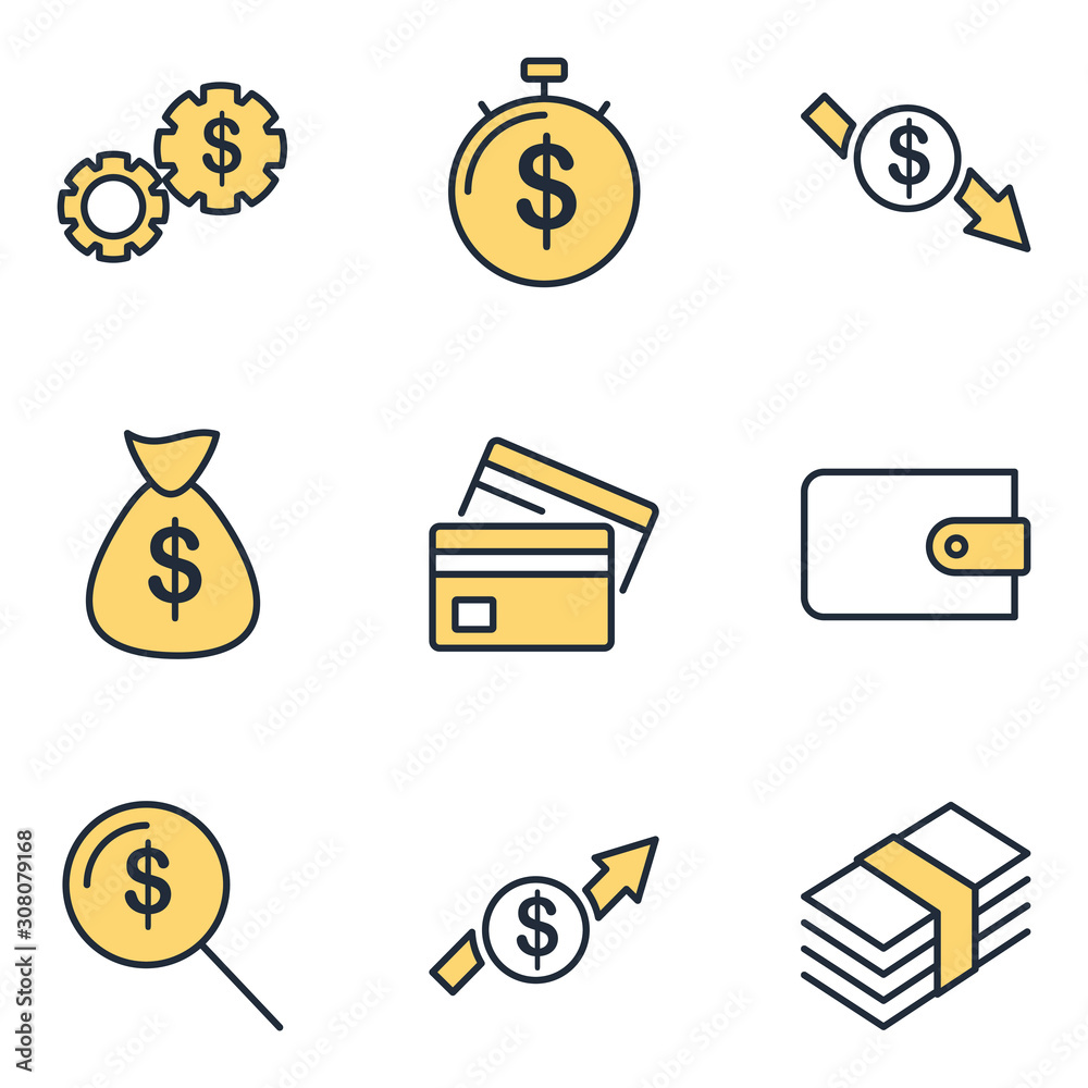 Poster business and finance set icon template color editable. money pack symbol vector sign isolated on whi