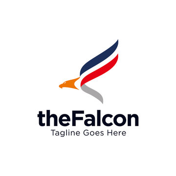 falcon, eagle, hawk logo with feather / wings as letter F concept design vector template illustration.